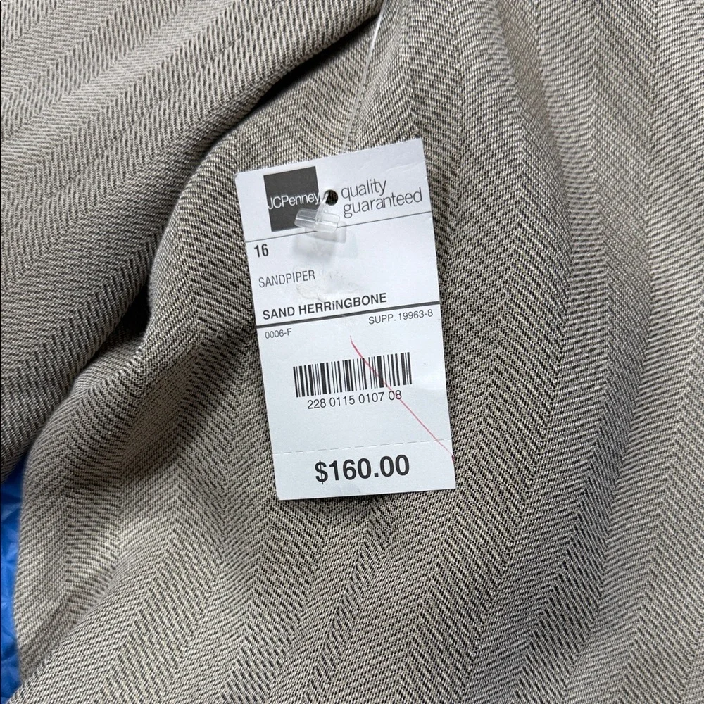 Worthington Sand Herringbone Pinstripe Blazer and Skirt Suit NWT - Picture 14 of 16